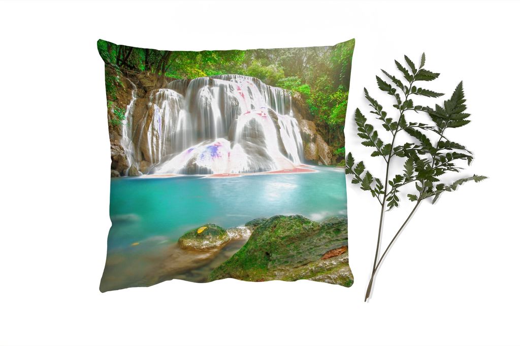 MuchoWow Zierkissen Sofakissen Wohnzimmer Dekokissen 45x45 cm Wald - Wasserfall - Natur - Schlafpolster - Polster für das Sofa