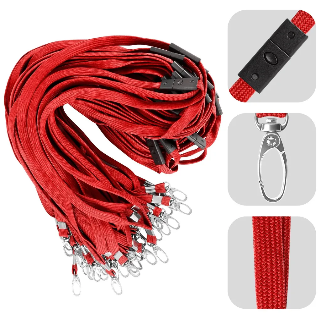 Cordon pour badge bureau et école avec attache pivotante rouge 50 pcs