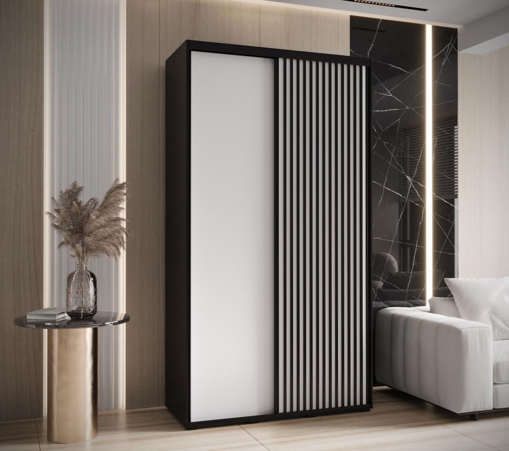 Kleiderschrank FIDELIA 1 - 130/45 cm, schwarz / weiß / schwarz