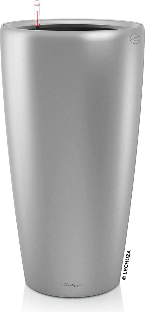 LECHUZA-Pflanzgefäß RONDO Premium 40 Silber Metallic | Pflanzsäule mit Bewässerungssystem | Metallic-Oberfläche | Ø 40 x 75 cm | 15748