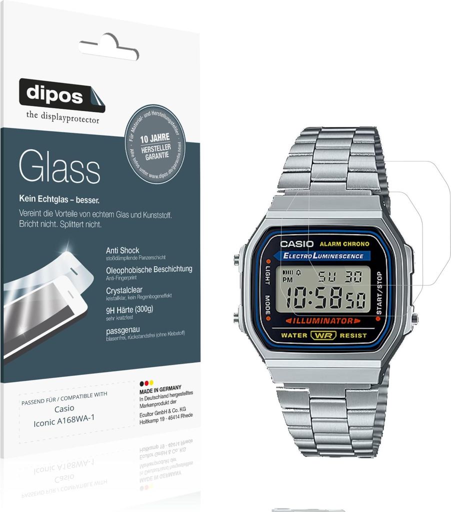 2x Schutzfolie für Casio Iconic A168WA-1 - Anti-Shock 9H Folie dipos Glass Kunststoffglas