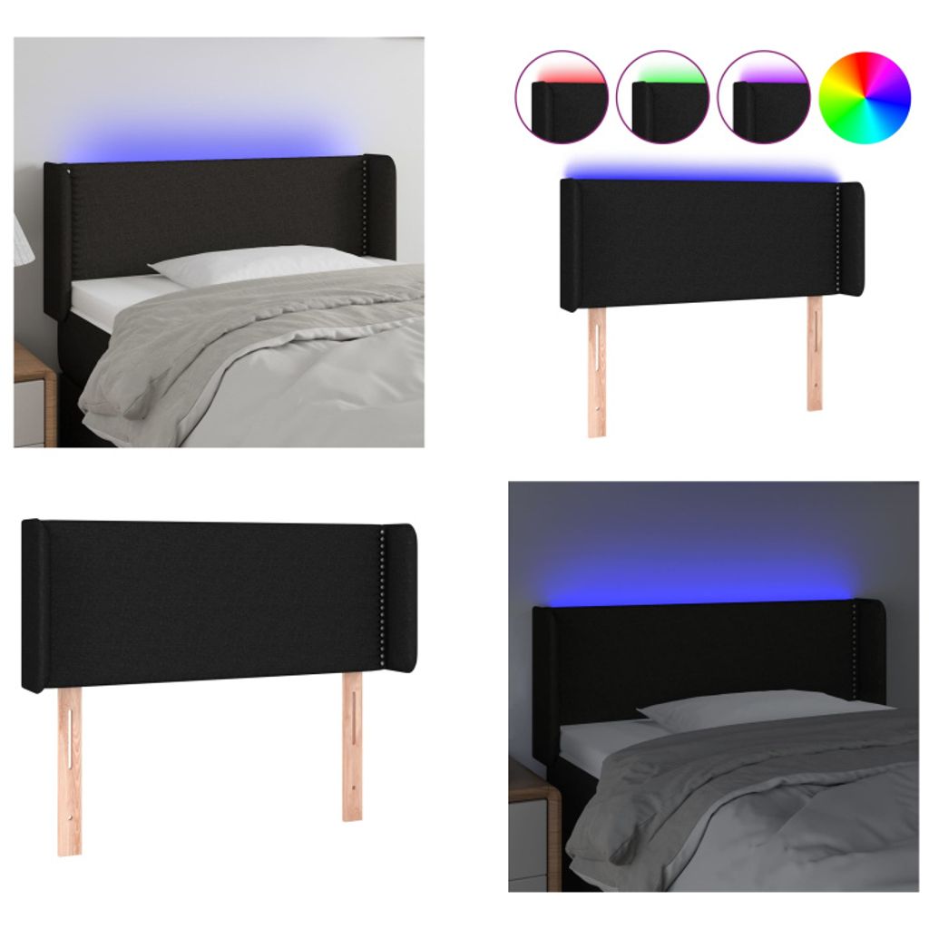 vidaXL LED Kopfteil Schwarz 103x16x78/88 cm Stoff - LED Kopfteil - LED Kopfteile - Kopfteil - Bett-Kopfteil