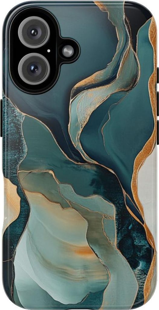 Abstrakte fließende Formen mit goldenen Akzenten – Hülle Kompatibel mit iPhone 16