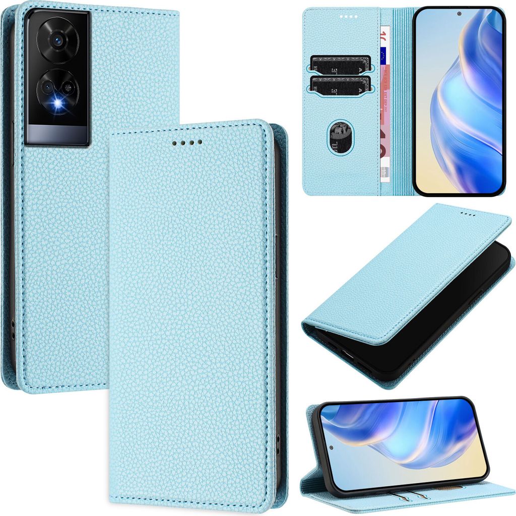 Litchi Leder Handyhülle für TCL 50 XE 5G Wallet Kartenfächer Standfunktion Hülle Hellblau
