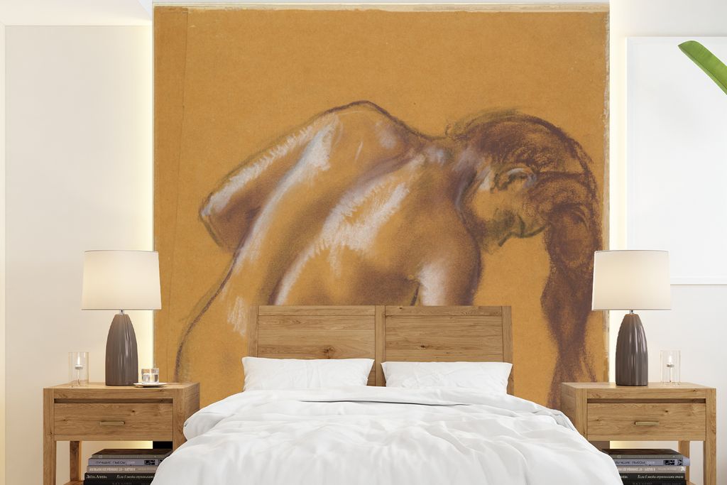 MuchoWow Fototapete für Wohnzimmer oder Schlafzimmer Wandtapete Vinyl Motivtapete Badende, die sich abtrocknet - Gemälde von Edgar Degas - 200x...