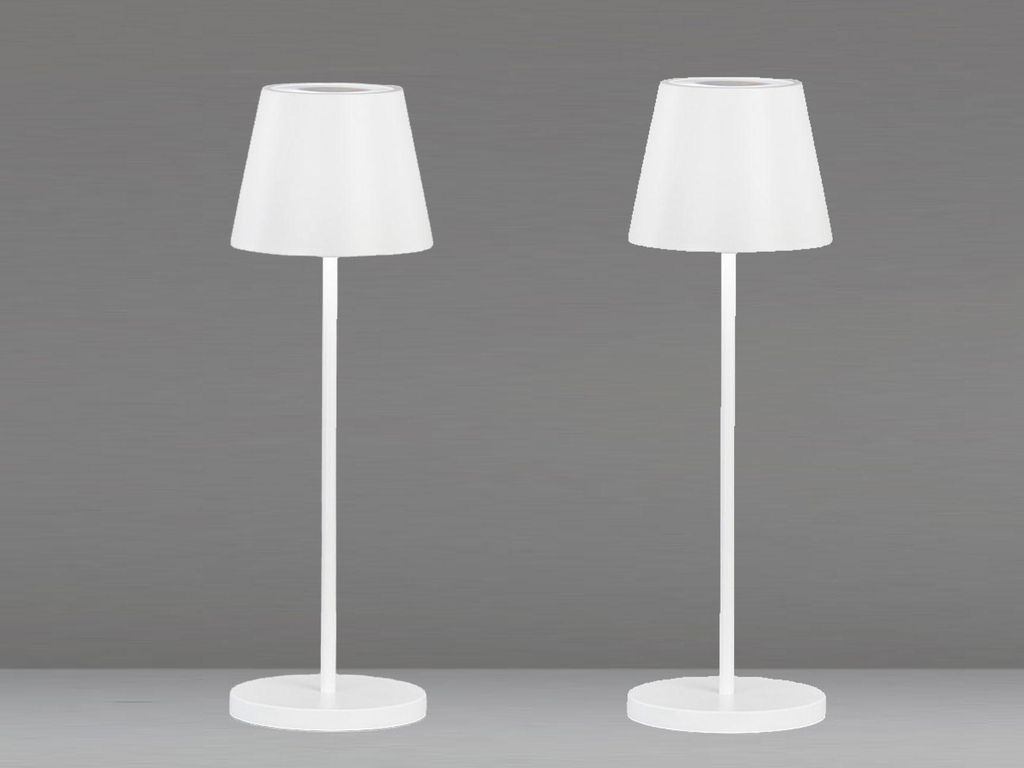 2er SET Outdoor Akku Tischlampen Weiß ohne Kabel mit USB Anschluss & Ladestation