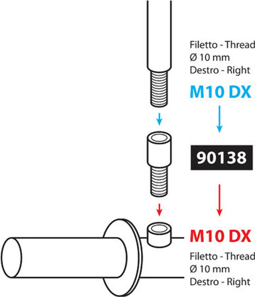 Adapter Lampa für Motorradspiegel Gewinde Ø 10 mm rechts > Ø 10 mm rechts