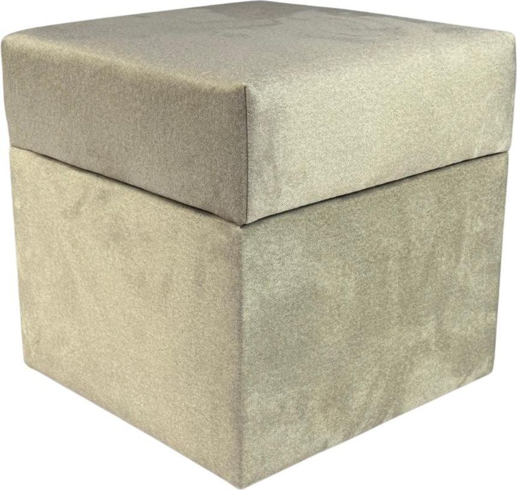Velours-Hocker ELEMENT 40x40 cm quadratisch mit Stauraum – aufklappbarer, pflegeleichter und schwer entflammbarer Polsterhocker – Hellbeige