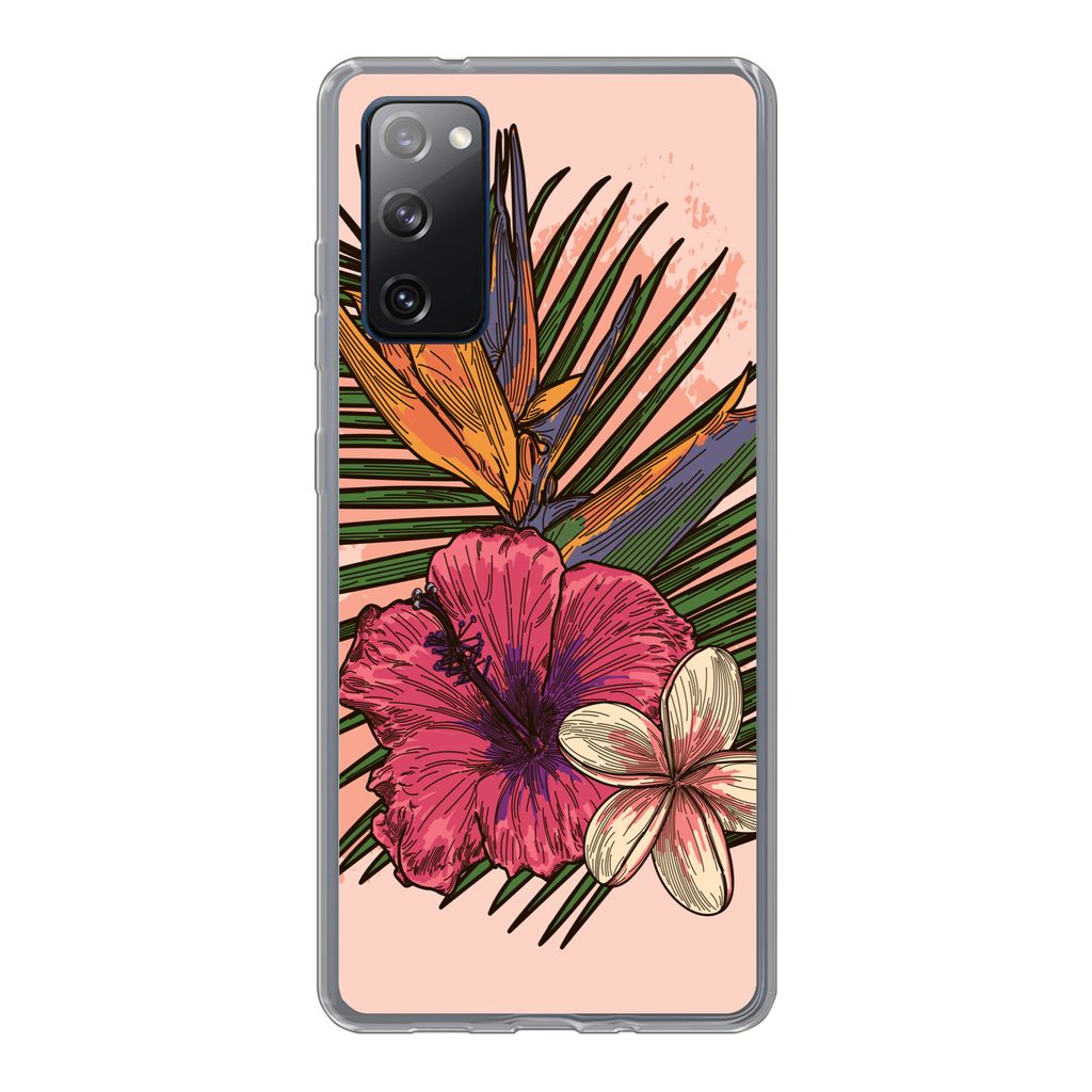 MuchoWow Handyhülle Schutzhülle Hülle für Samsung Galaxy S20 FE Blumen - Tropisch - Rosa Silikon Softcase Handy Hülle - Abdeckung