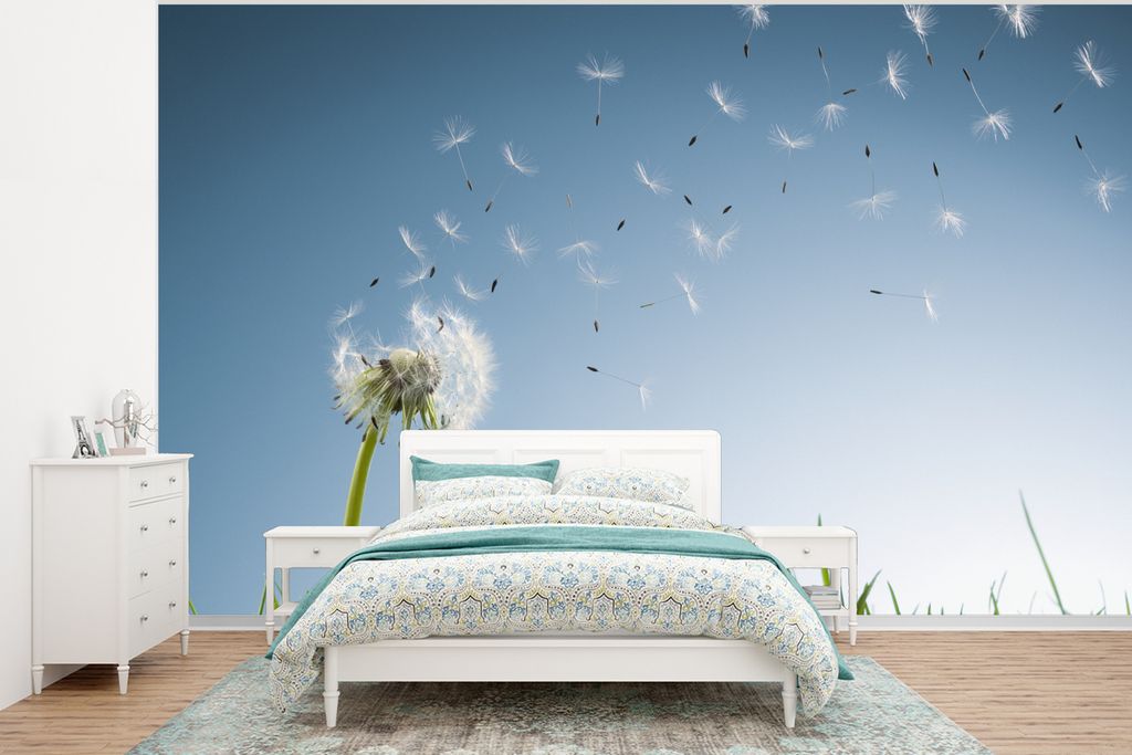 MuchoWow Fototapete für Wohnzimmer oder Schlafzimmer Wandtapete Vinyl Motivtapete Verwehte Löwenzahnsamen - 320x240 cm - Tapeten