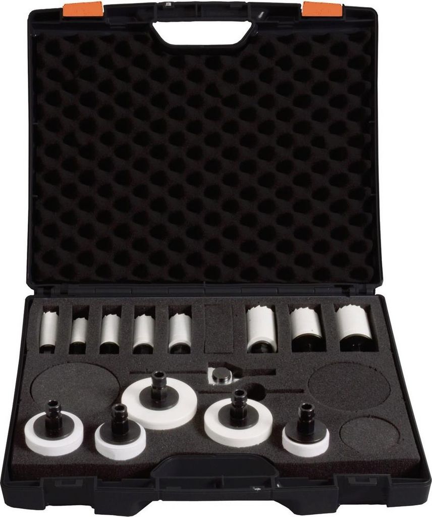 Projahn BiMetall Lochsägen-Koffer Universal Flexibel, 14 tlg. 13 an der Lochsäge vormontierte Verbindungsstücke, inkl. 1 x Schnellwechsel-Adapter