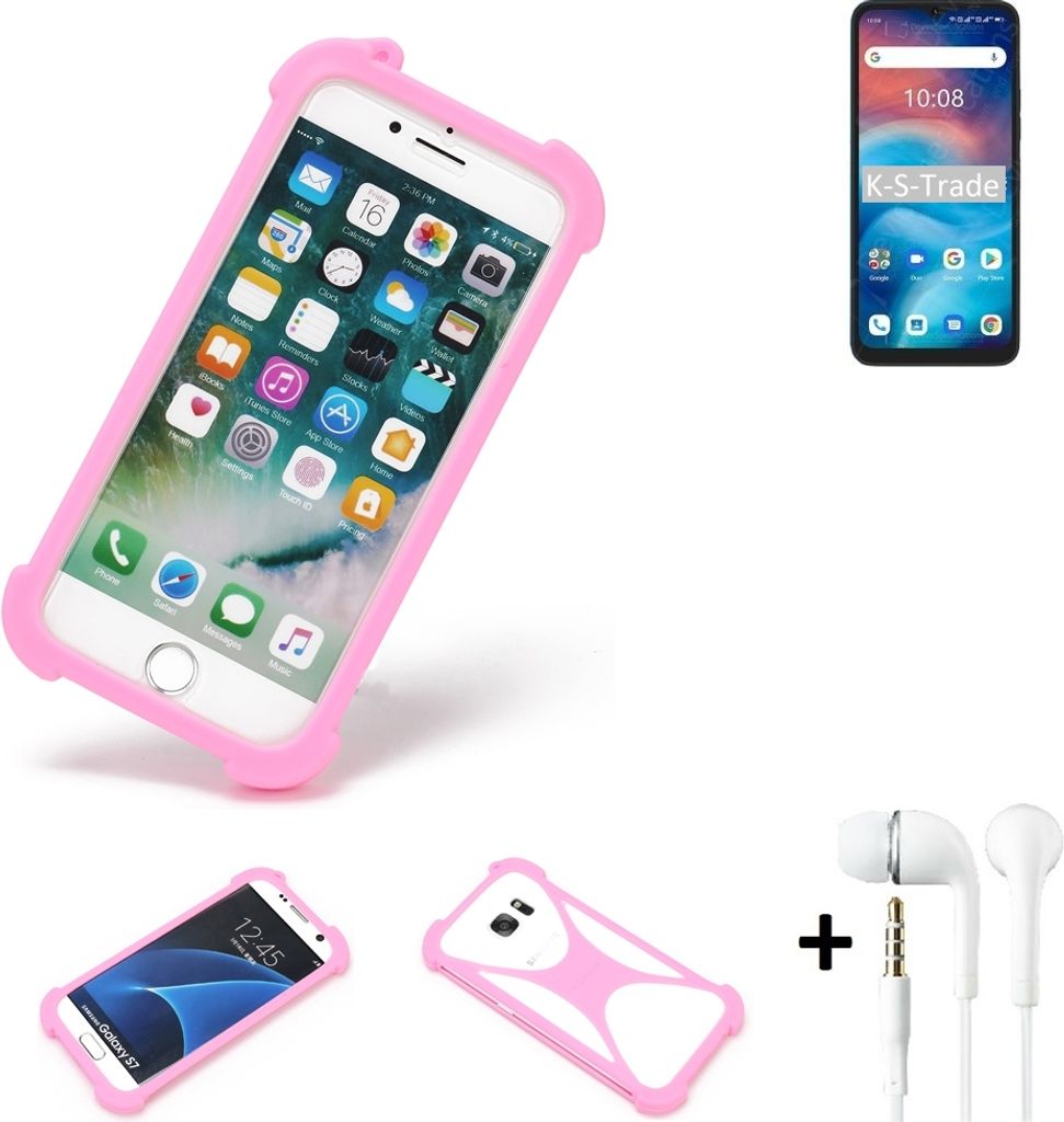 K-S-Trade Bumper + Kopfhörer kompatibel mit UMIDIGI G1 Handy Hülle Schutzhülle Silikon Schutz Hülle Cover Case Silikoncase Silikonbumper TPU