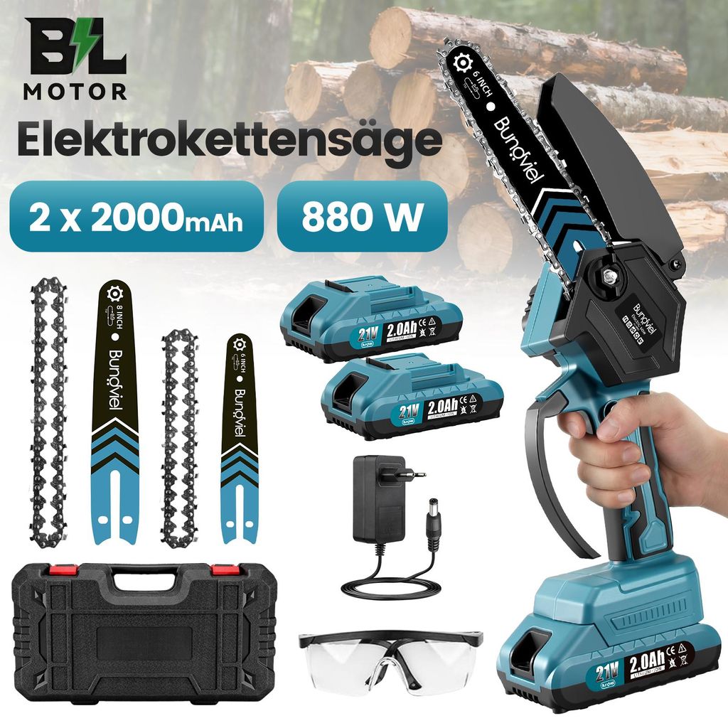 Scie à chaîne mini 21V avec 2 batteries 2.0Ah, scie à Image du produit 