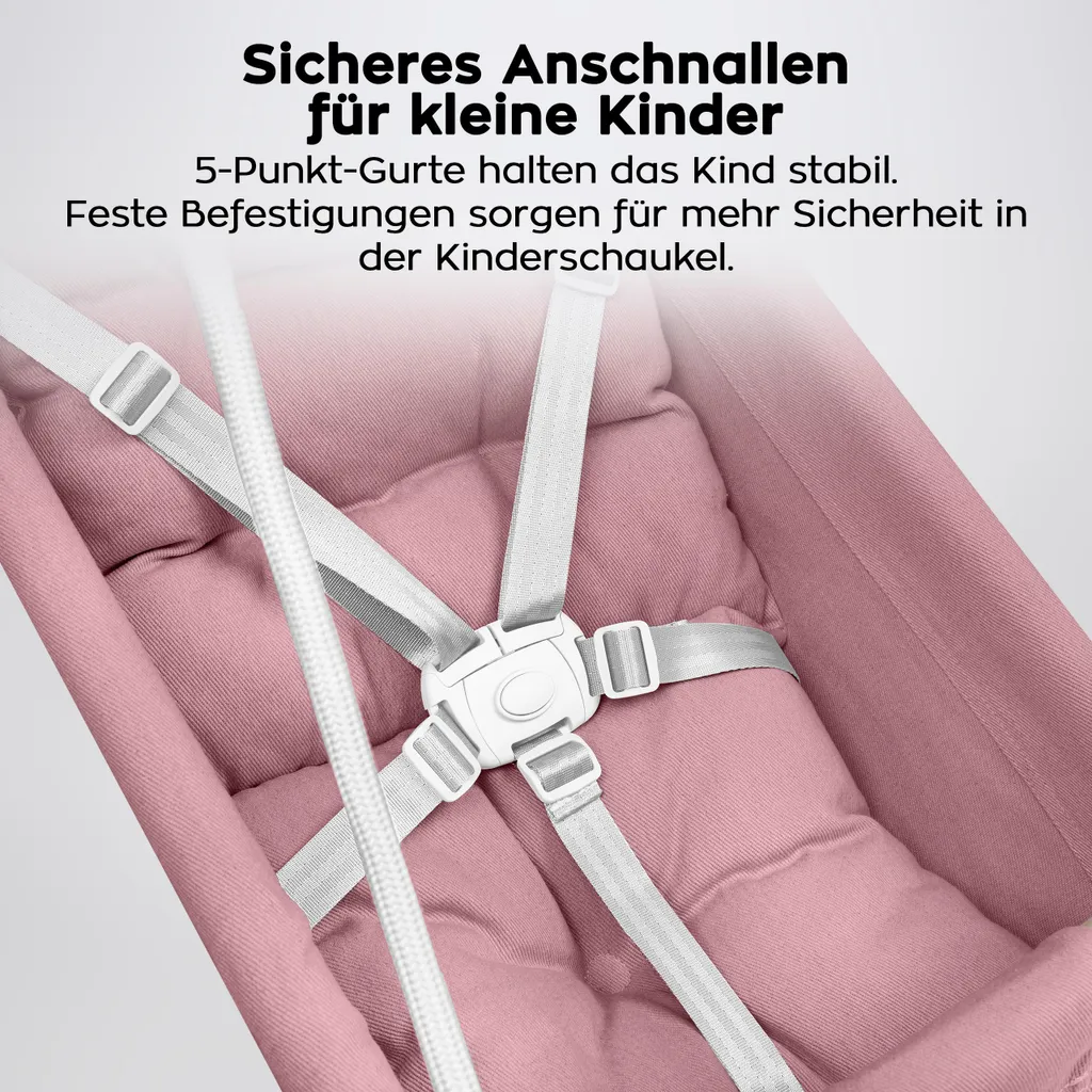 Tulano Hop 40 Altalena Neonato 3in1 in Legno | Fino a 60kg | Rosa-Grigio - 12