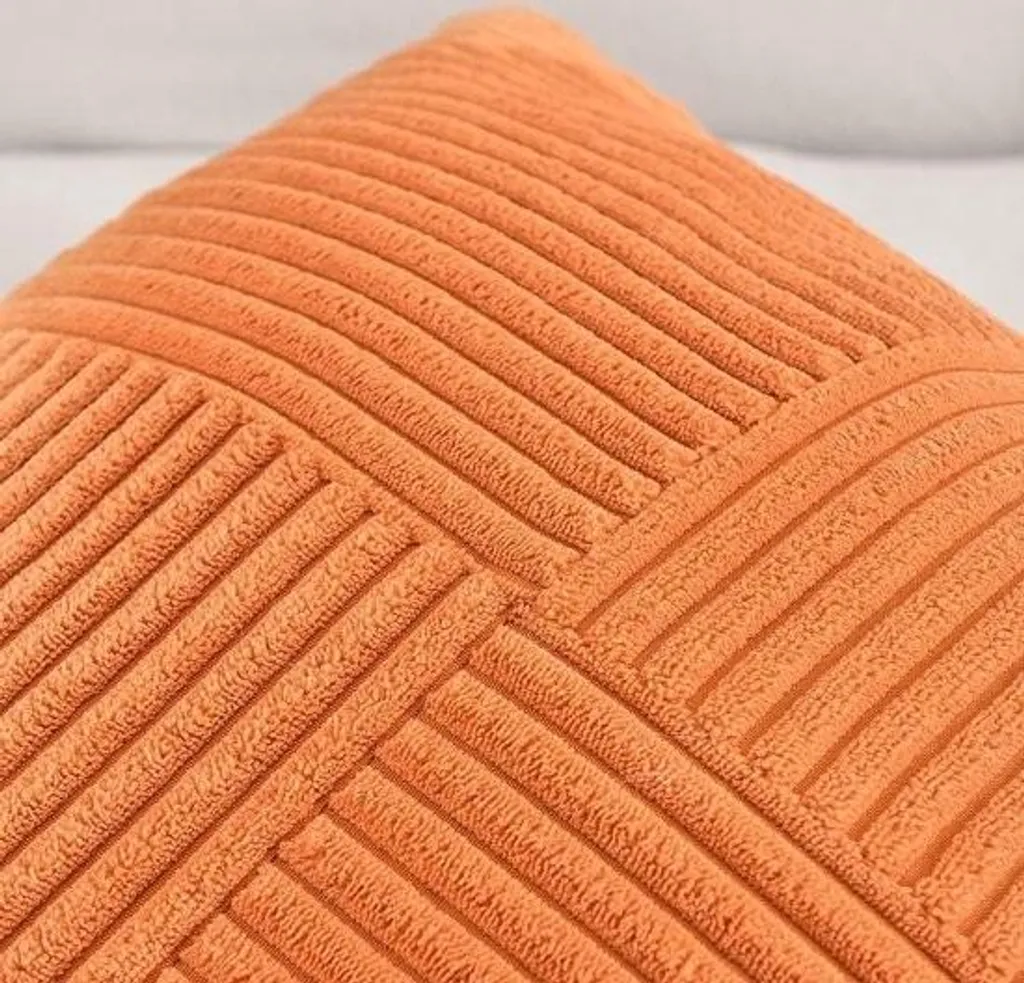 Housses de Coussin Velours Côtelé Orange 60x60 Texture Patchwork