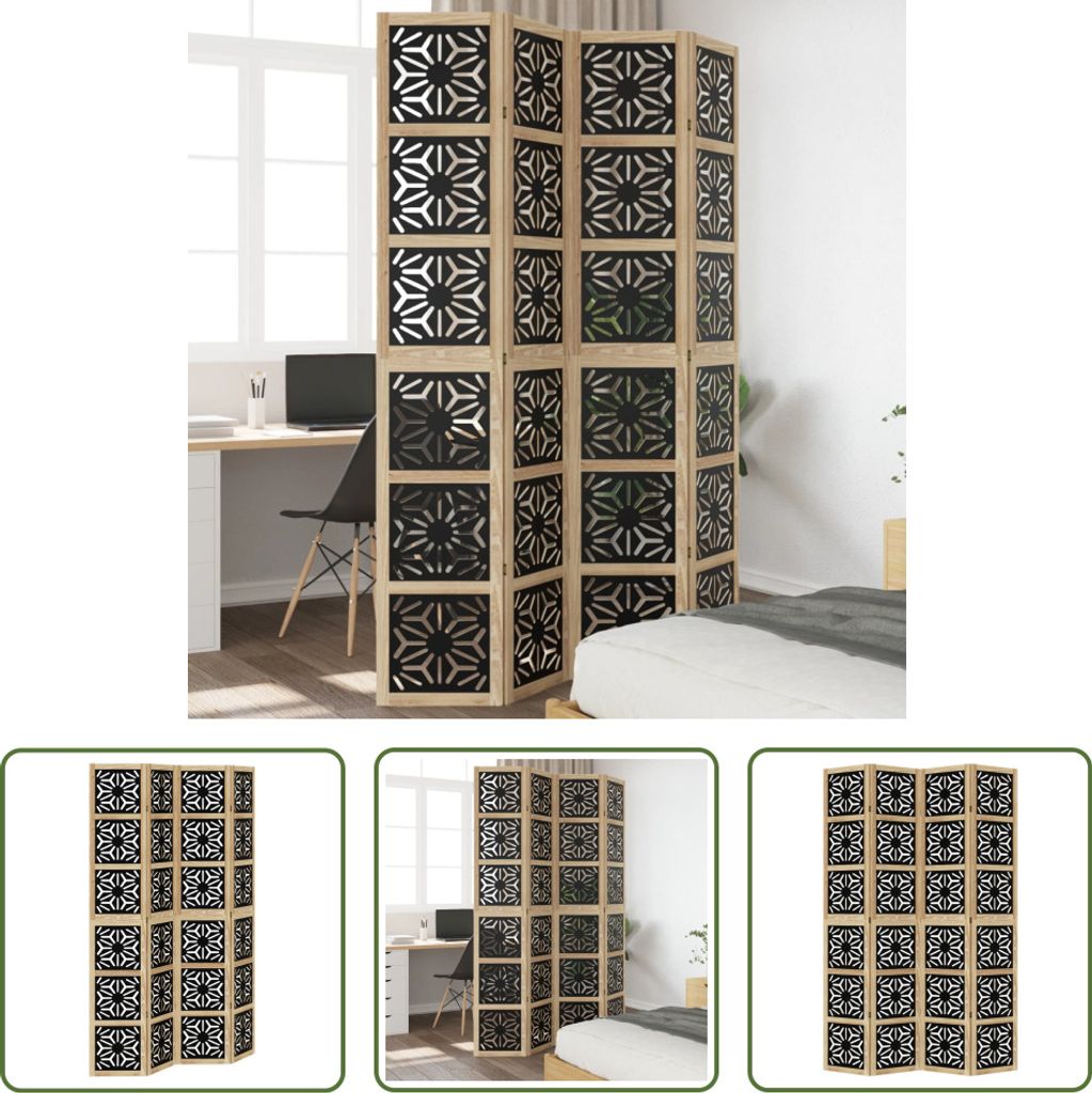 The Living Store 4-tlg. Raumteiler Braun und Schwarz Massivholz Paulownia