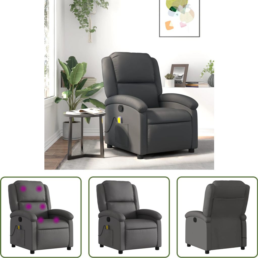 The Living Store Massagesessel Grau Echtleder