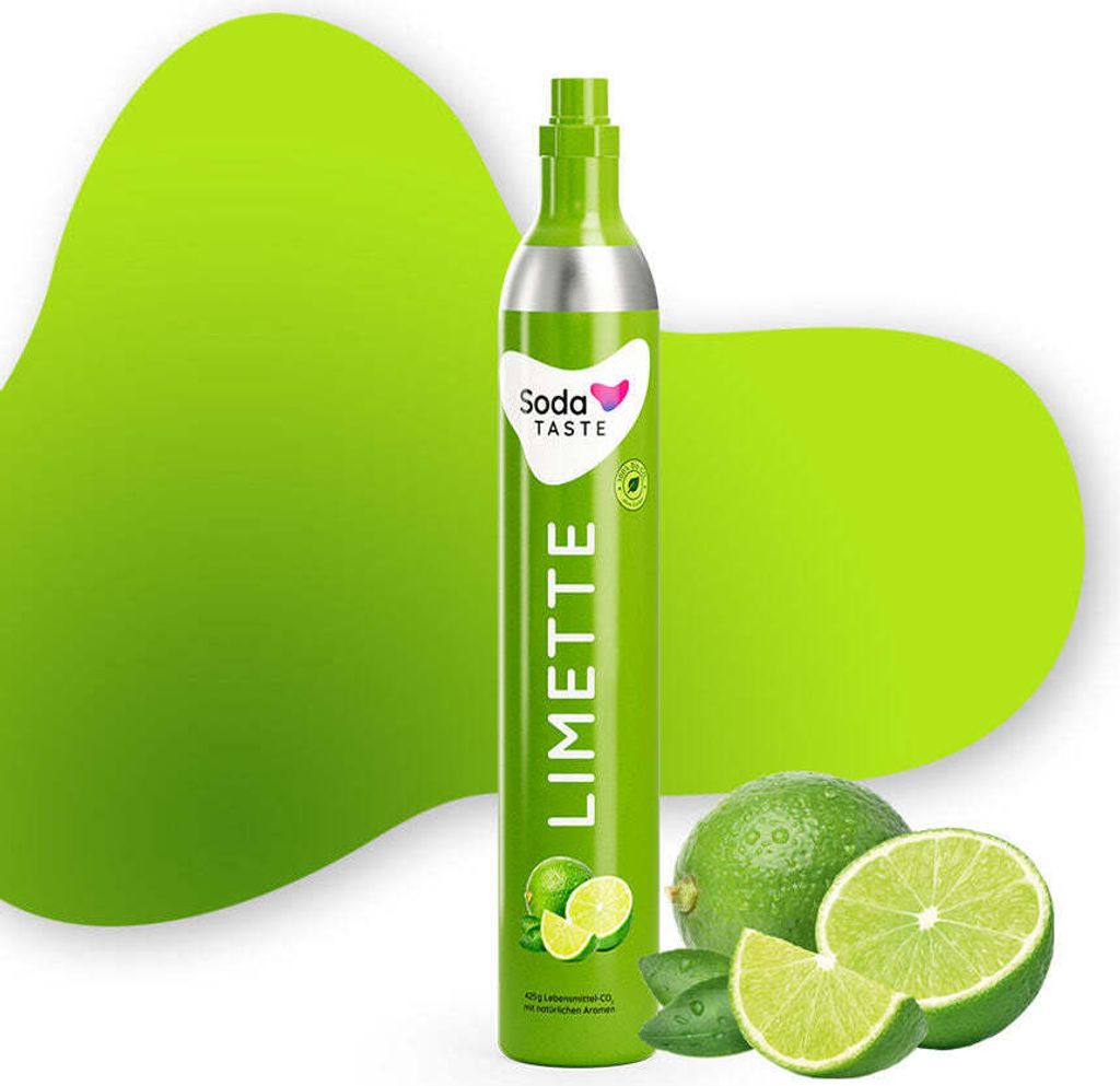 SodaTASTE Limette - CO2-Kaufzylinder (Reservezylinder), zuckerfrei für bis zu 60l gesprudeltes Wasser mit Geschmack