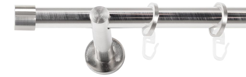 SN Deco Gardinenstange Brest, 19 mm, 1-läufig, Stahl, Komplett-Set mit Ringen, Auflageträger, 160 cm, edelstahl optik