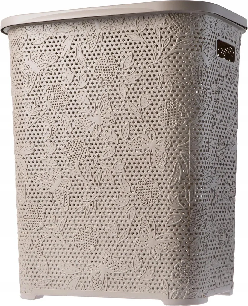 Panier à linge autoportant 55L plastique PP beige - Format rectangulaire - 4