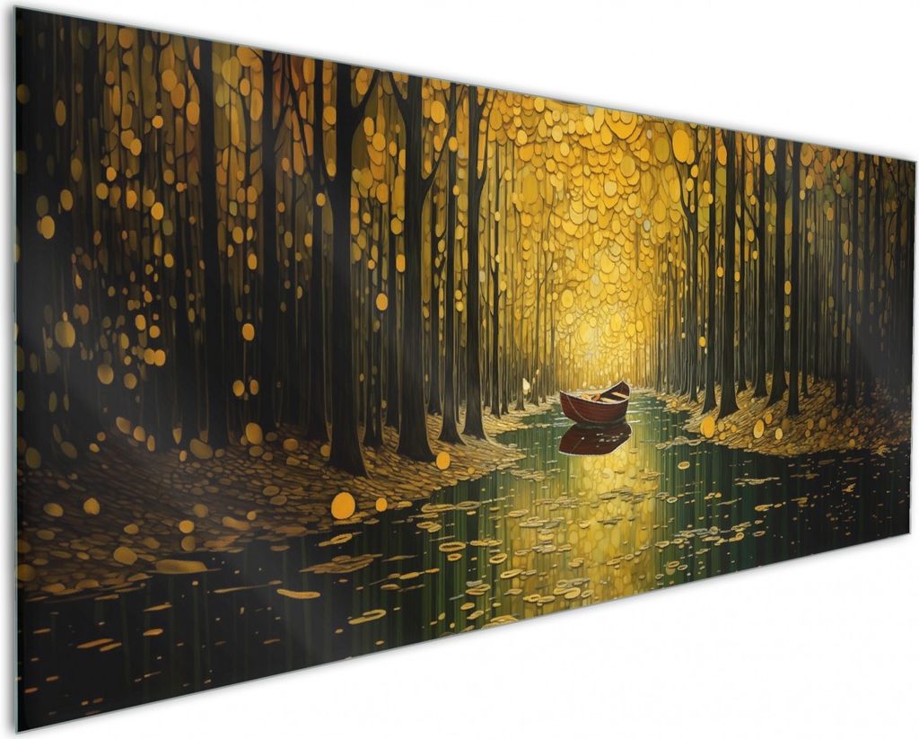 Wallario Küchenrückwand aus Glas, Größe: 125 x 50 cm, Motiv: Boot im goldenen Licht | Spritzschutz | abwischbar | pflegeleicht | in