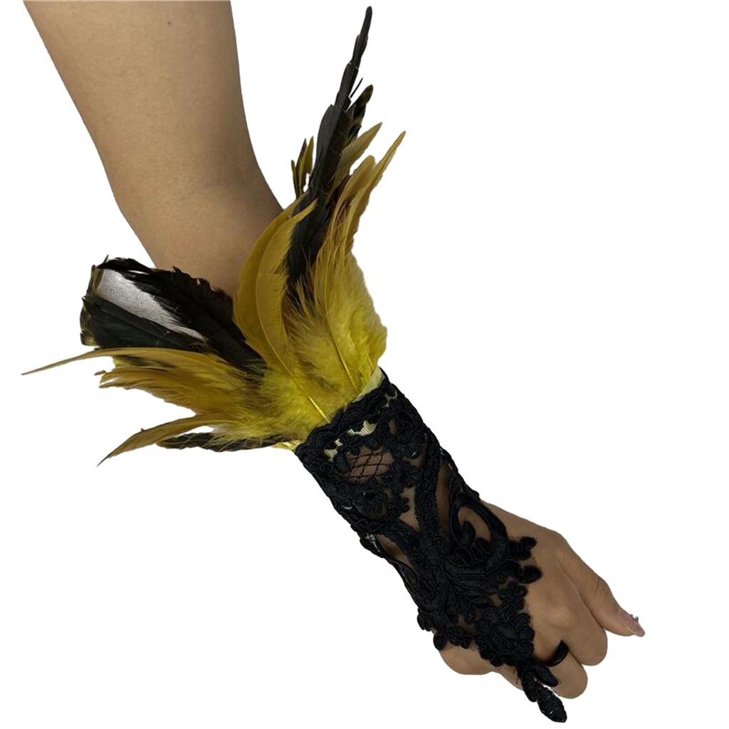 1 Stück Lange Handschuhe y Spitze Feder Design Elegante Gothic Mesh Ärmel Band Gebunden Einfach Tragen Handschuhe Halloween Party Supplies
