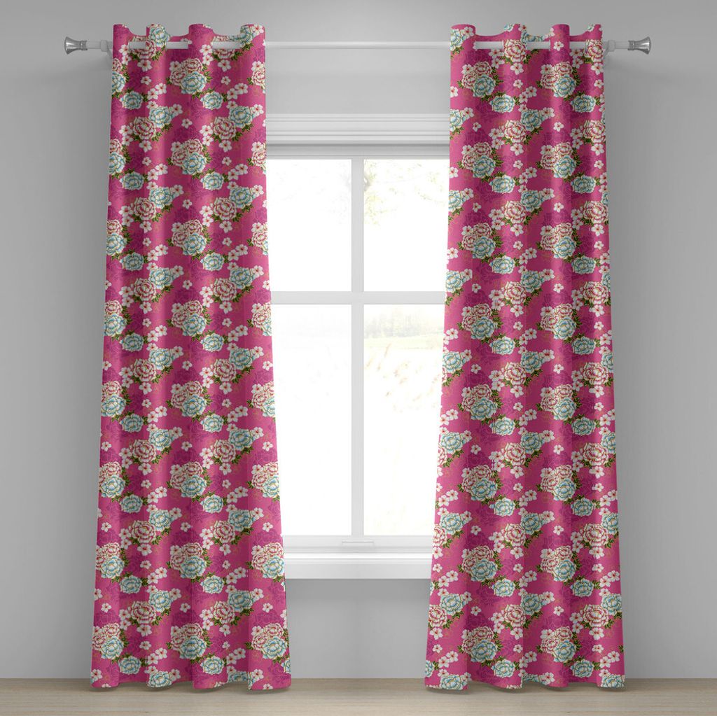 ABAKUHAUS traditionell Ösenvorhang, Klares botanisches Muster von Taiwan Hakka-Kultur mit Pfingstrose und Hibiscus, Dekorative 2-Panel-Fenstervorh...