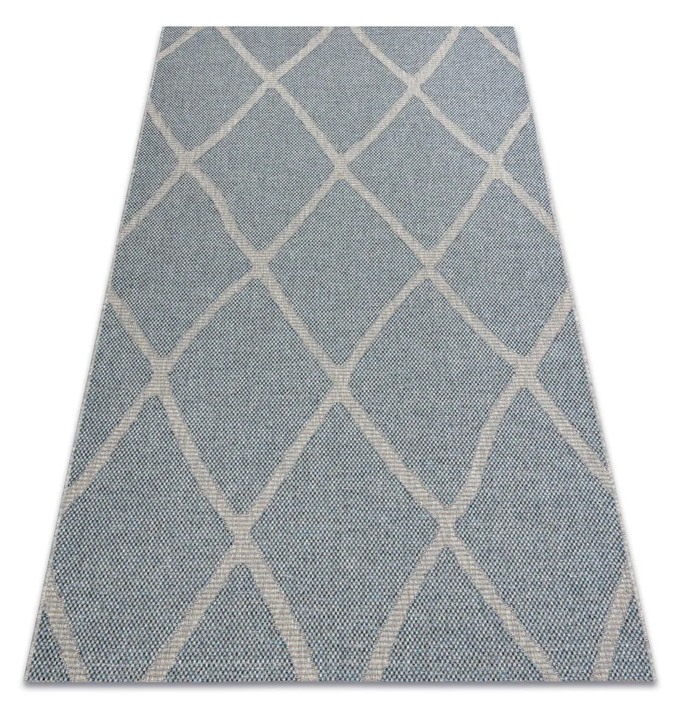 Tapis de salon tissage plat gris bleu 140x190 cm - Effet laine sisal chic