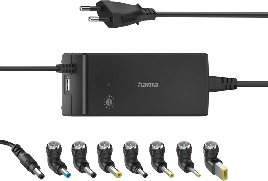 Chargeur PC portable universel Hama 90W 12V 22V alimentation noire