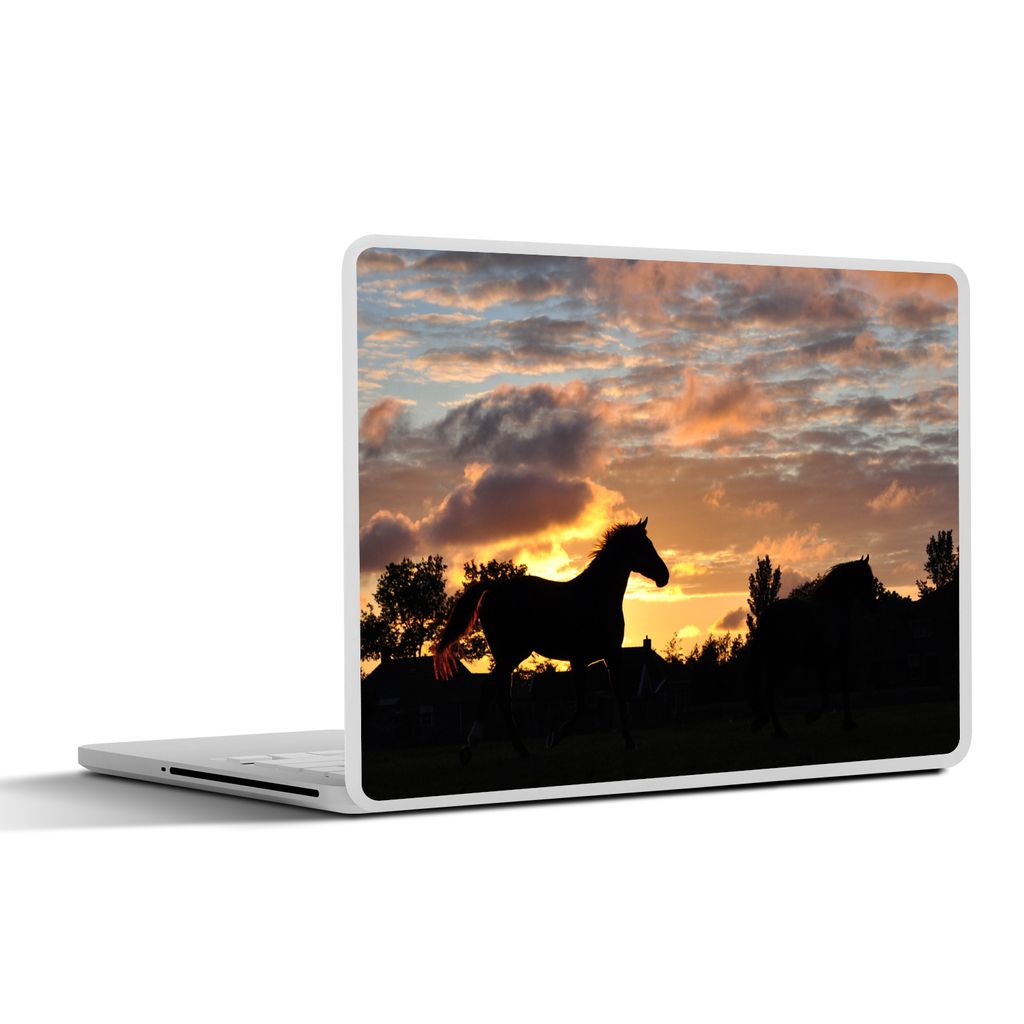 MuchoWow Laptop Aufkleber Sticker Cover Groningen - Pferd - Silhouette - Sonnenuntergang 32.5x23.5 cm - Sticker für Laptop - Selbstklebend
