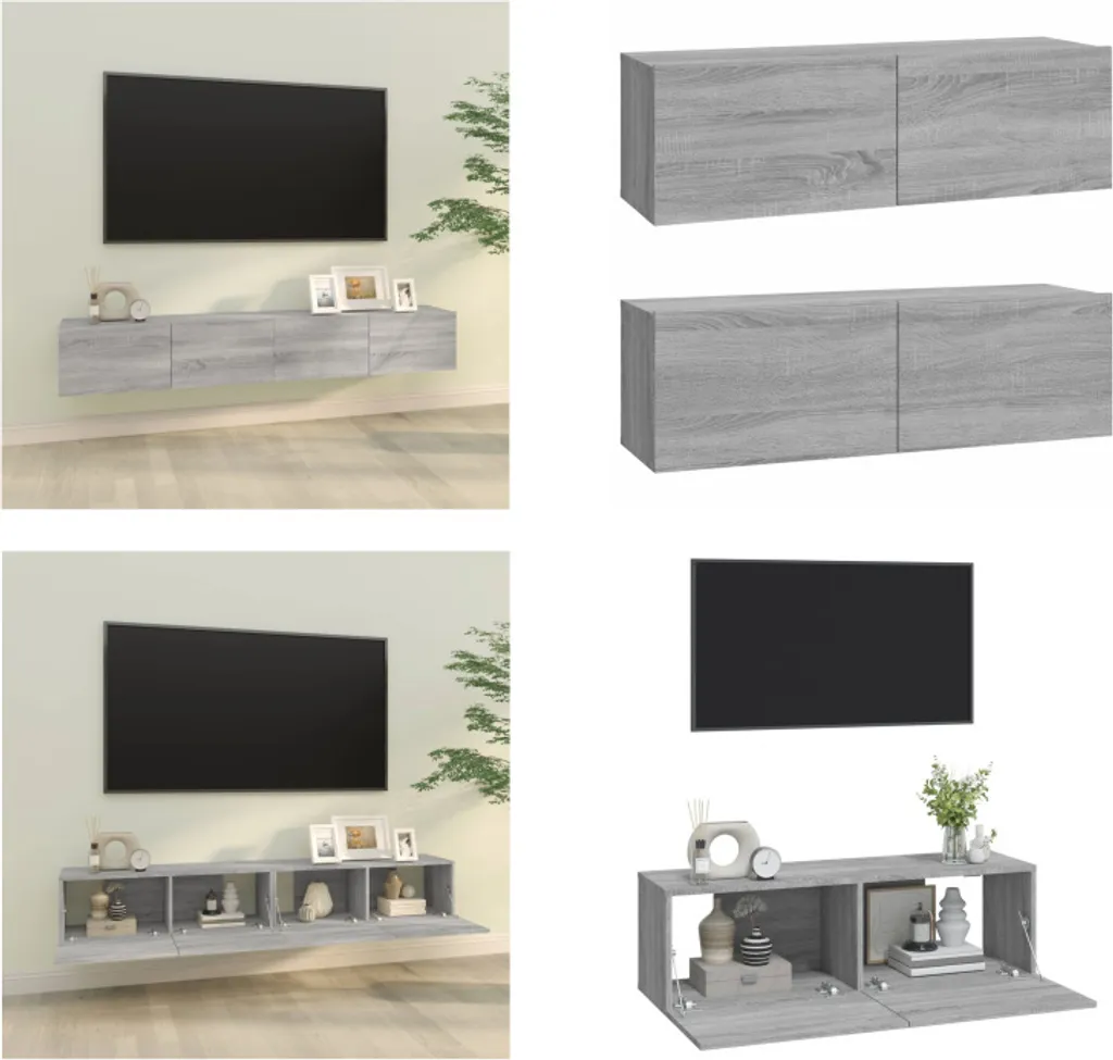 vidaXL Mobili TV a Muro con LED 4pz Grigio Sonoma in Legno | WhichOne