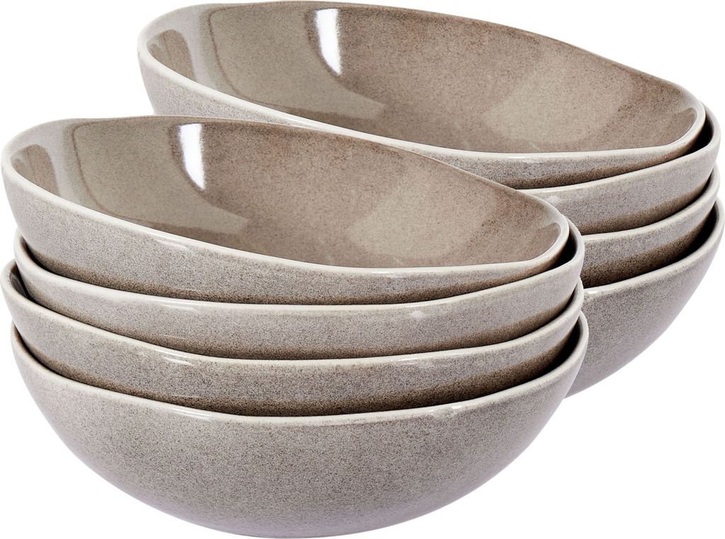 BELIANI Set aus 8 tiefen Tellern Grau Steingut Kaolin Handgefertigt Reaktive Glasur Finish Pastaschalen Küche Esszimmer