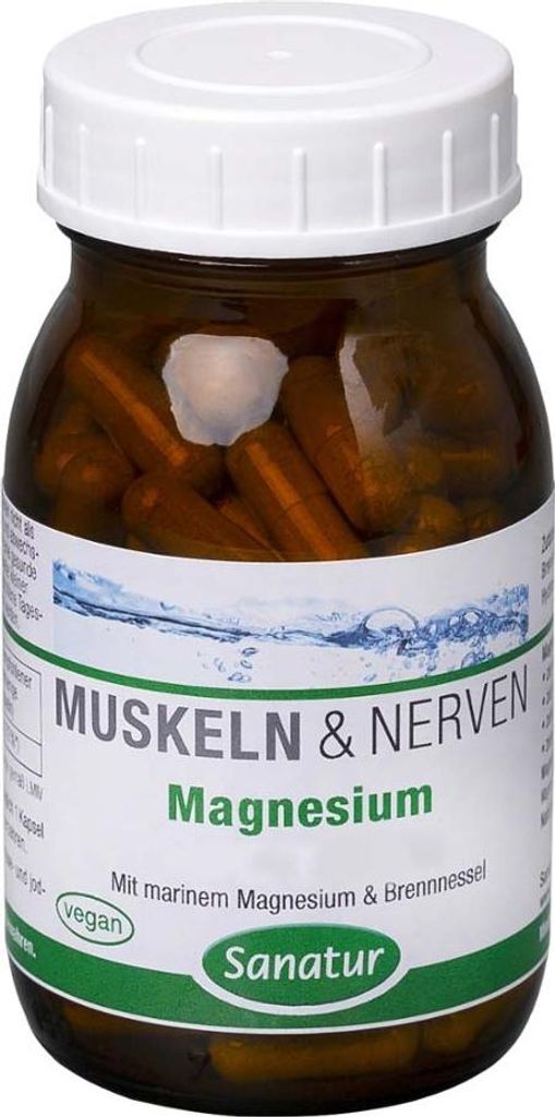 Sanatur Magnesium | 100 Kapseln | marines Magnesium & Brennnessel Pulver | vegan