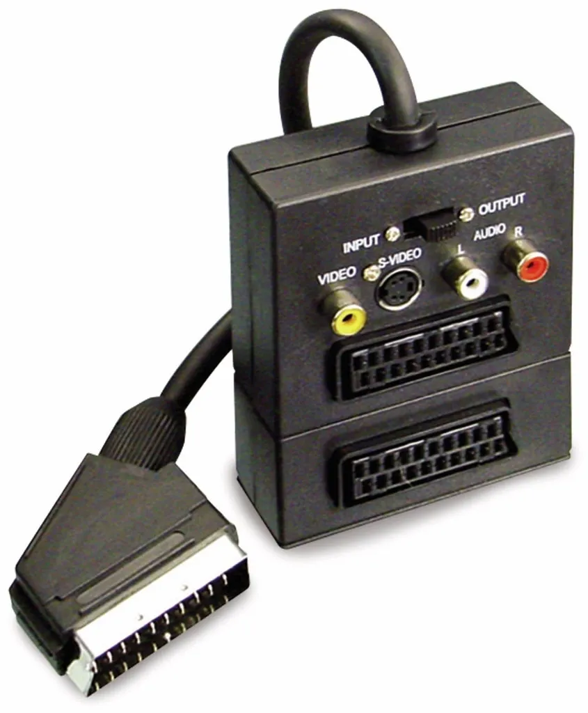Adaptateur Péritel S/CONN 94037 avec S-VHS et 3 RCA IN/OUT Commutable