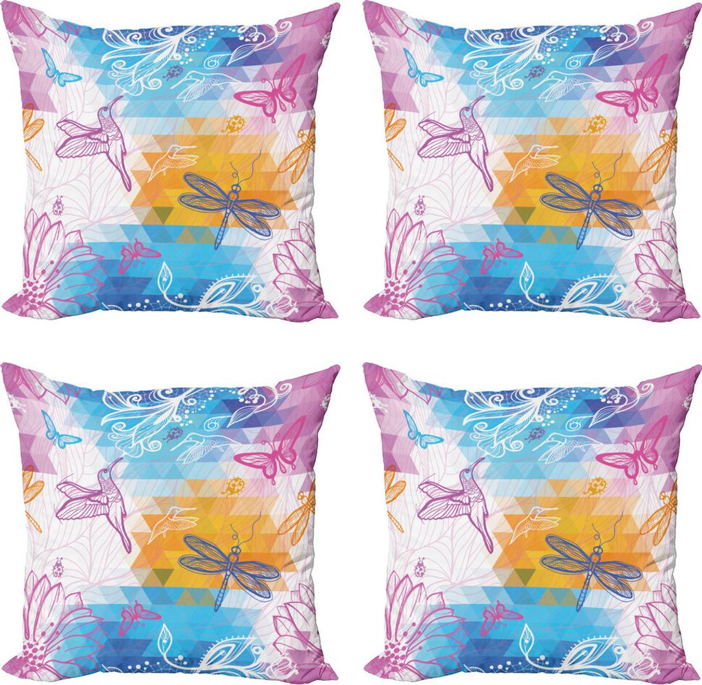 ABAKUHAUS Libelle Kissenbezug Set (4 Stück), Schmetterlinge Libellen, Moderner Doppelseitiger Digitaldruck, 50 cm x 50 cm, Mehrfarbig