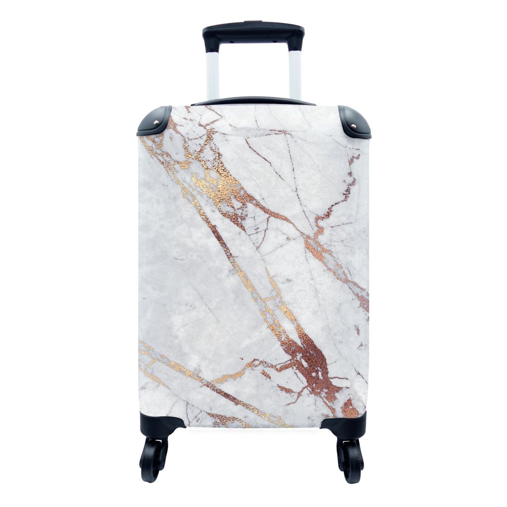 MuchoWow Koffer Handgepäck Trolley Rollkoffer Kleine Reisekoffer mit 4 Rollen - Marmor - Weiß - Rot - Gold - Cabin Size < 55x40x23 cm & 55x40x2...