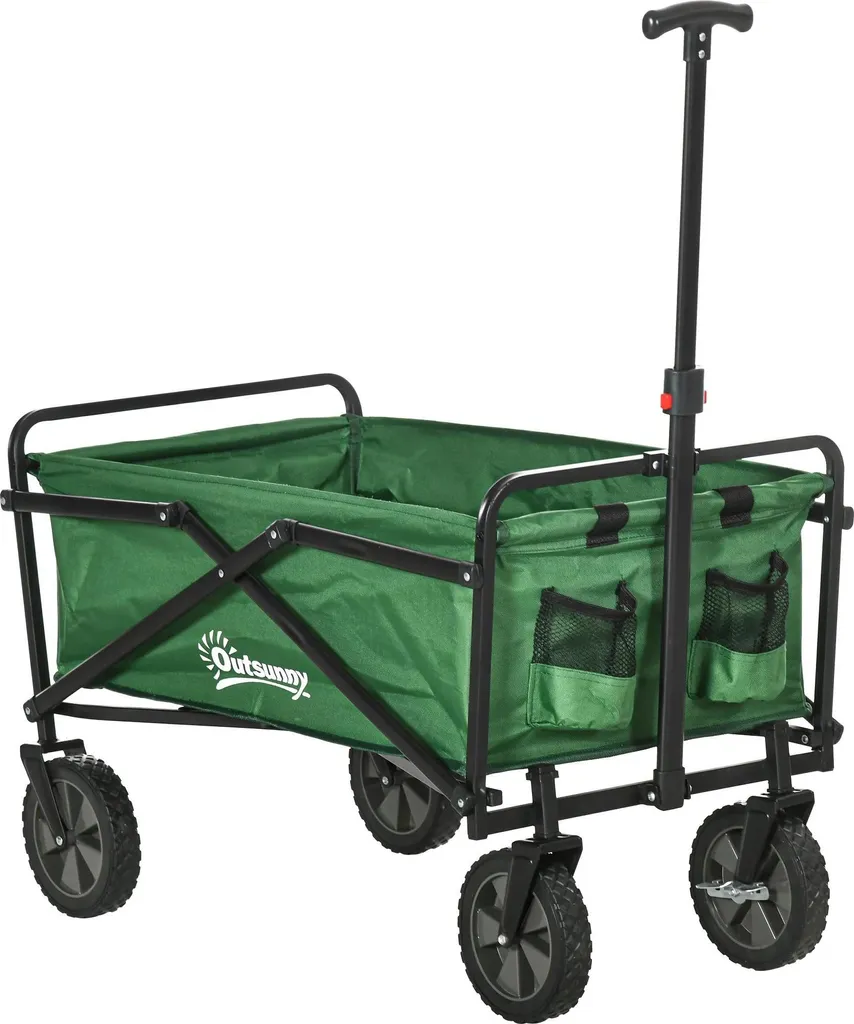 Chariot pliable de transport avec poignée réglable et roues à frein - Vert