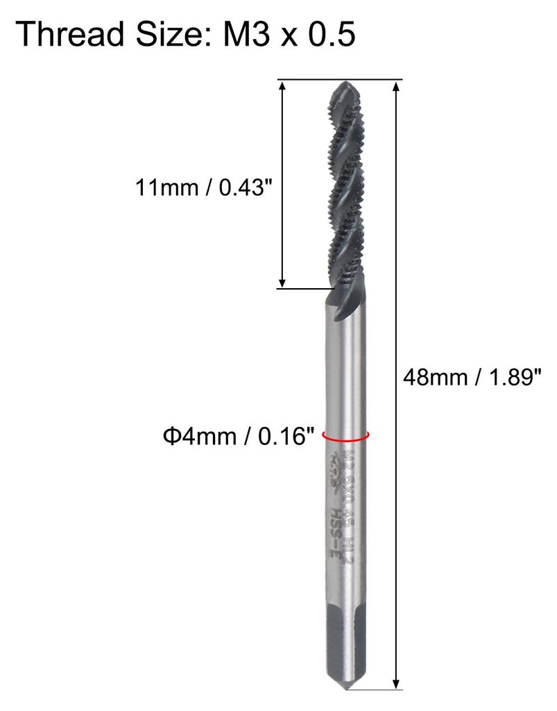 2Stk. Spiralnut Schneidbohrer metrisches Maschinengewindebohrer HSS Nitrieren beschichtet runder Schaft mit quadratischem Ende H2 Toleranz M3 x 0,5