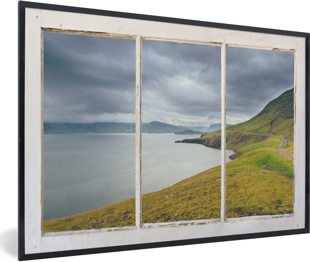 MuchoWow MuchoWow Gerahmtes Poster Aussicht - Weg - Landschaft 30x20 cm - Poster mit zchwarzem Bilderrahmen - Kunstdruck - Bild-Poster