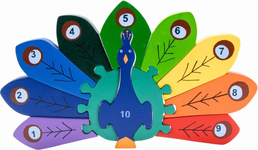 Holzpuzzle Pfau mit Zahlen von 1 bis 10- 3927