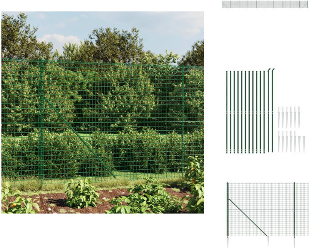 vidaXL Maschendrahtzaun mit Bodenhülsen Grün 1,8x25 m - Zaunfelder