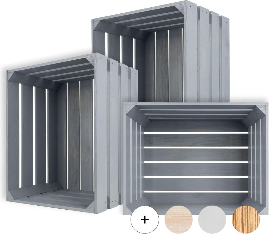 Creative Deco  Lot de 3 Caisse en Bois Gris 50 x 40 x 30cm Image du produit 