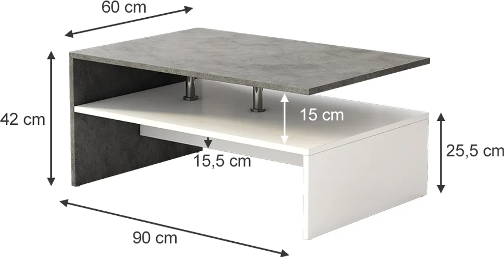 Table basse rectangulaire Vicco Mike effet béton gris 90x60 cm chic
