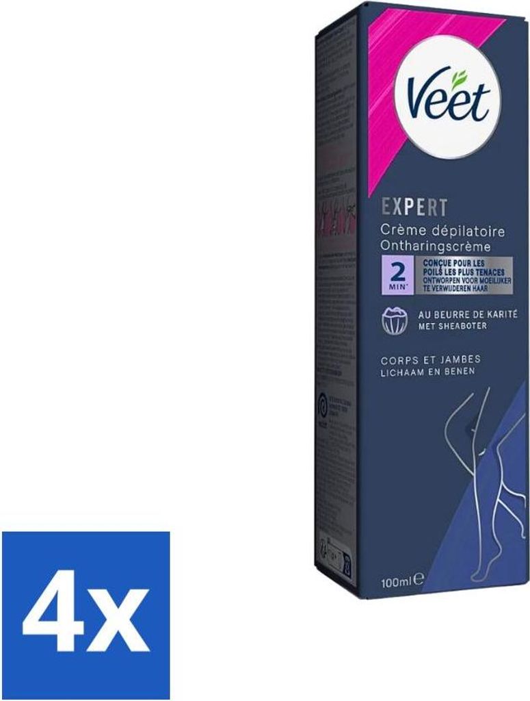 Veet Expert – Enthaarungscreme mit Sheabutter – Körper & Beine – Für alle Hauttypen – 100 ml - Vorteilspack - 4 Stücke