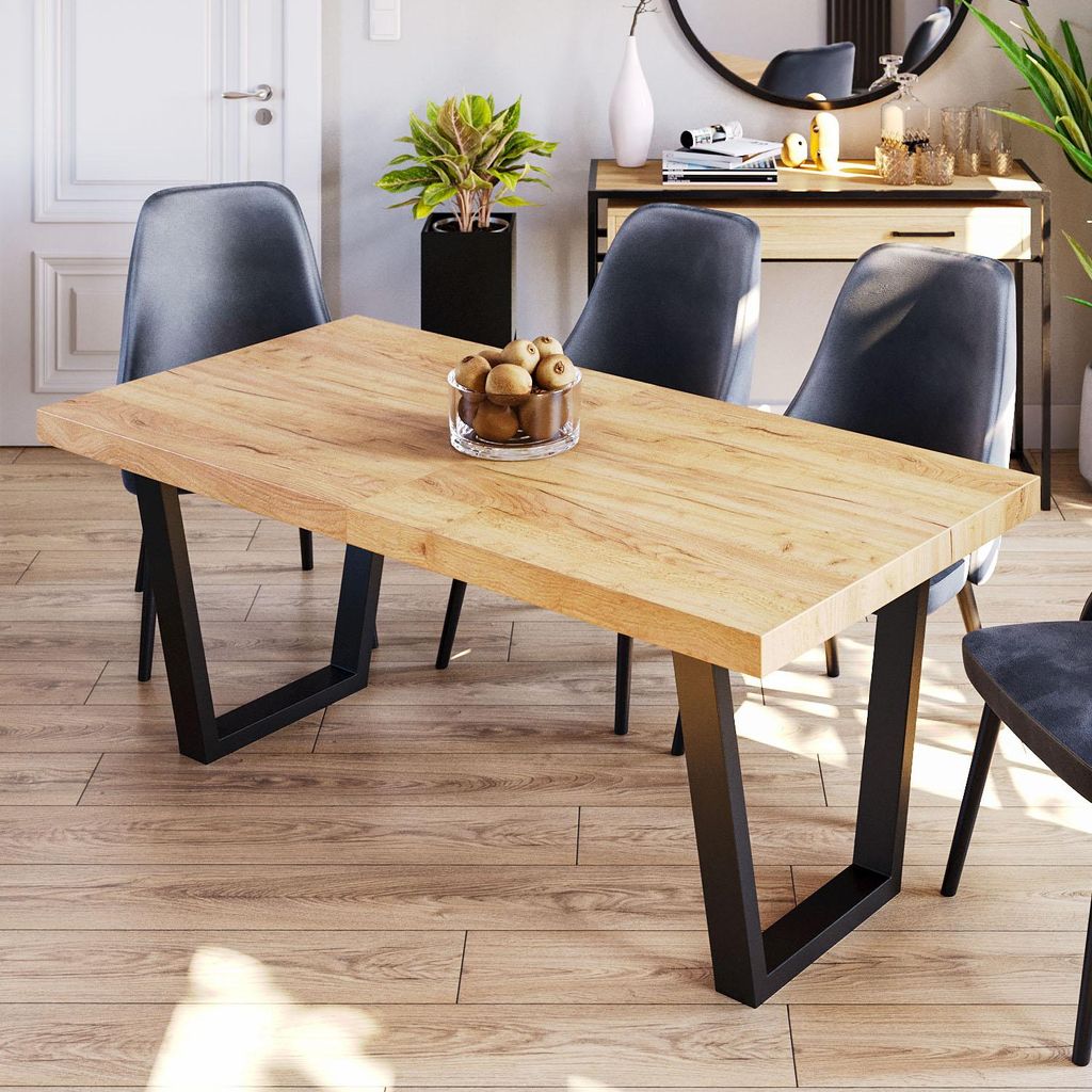 Furneo | Ausziehbarer Esstisch - 160/260 cm - Eiche Craft Gold - Metallbeine - Stilvoll und robust - für Küche und Esszimmer