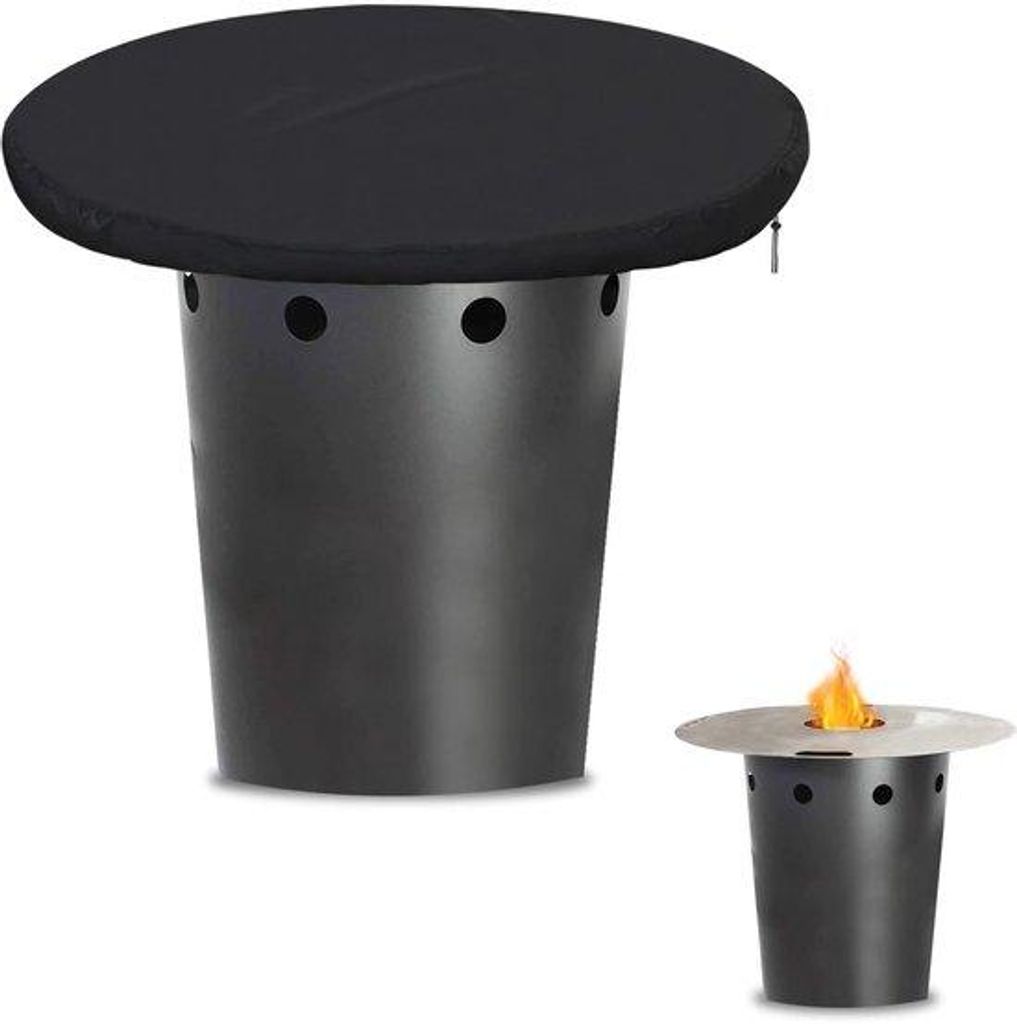 Vuurton Beschermhoes, 500D Waterdichte Grillplaat Hoes Ø83/103cm Winddichte Vuurtonhoes für Grillen, schwarz (103x10cm)