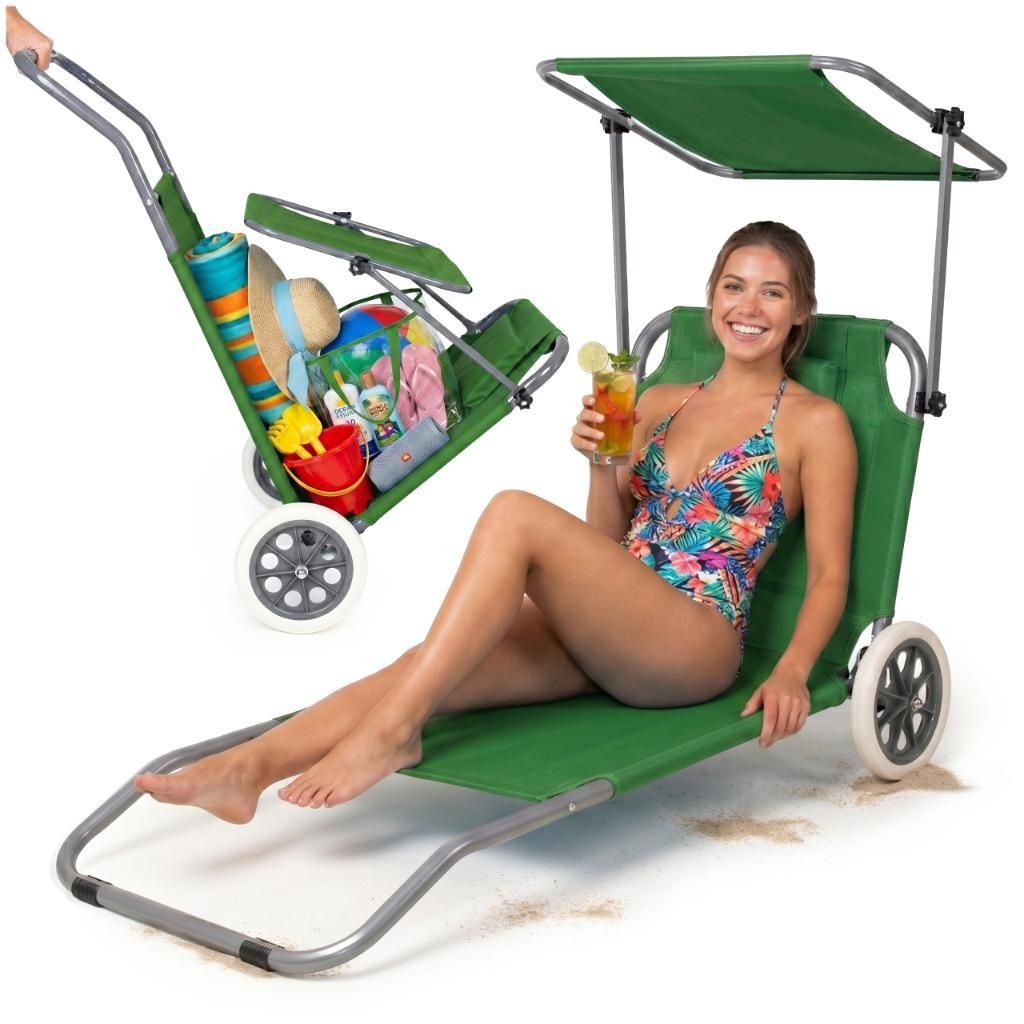 Chaise longue à roulettes avec toit Chaise longue pliante Image du produit 