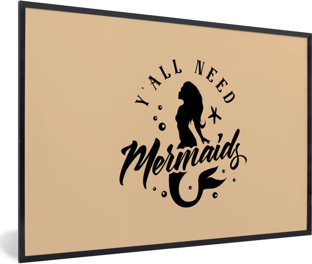 MuchoWow Gerahmtes Poster Meerjungfrau - Beige - Zitate 90x60 cm - Poster mit Schwarzem Bilderrahmen Wandposter Rahmen Foto Bilder - Fotorahmen -...