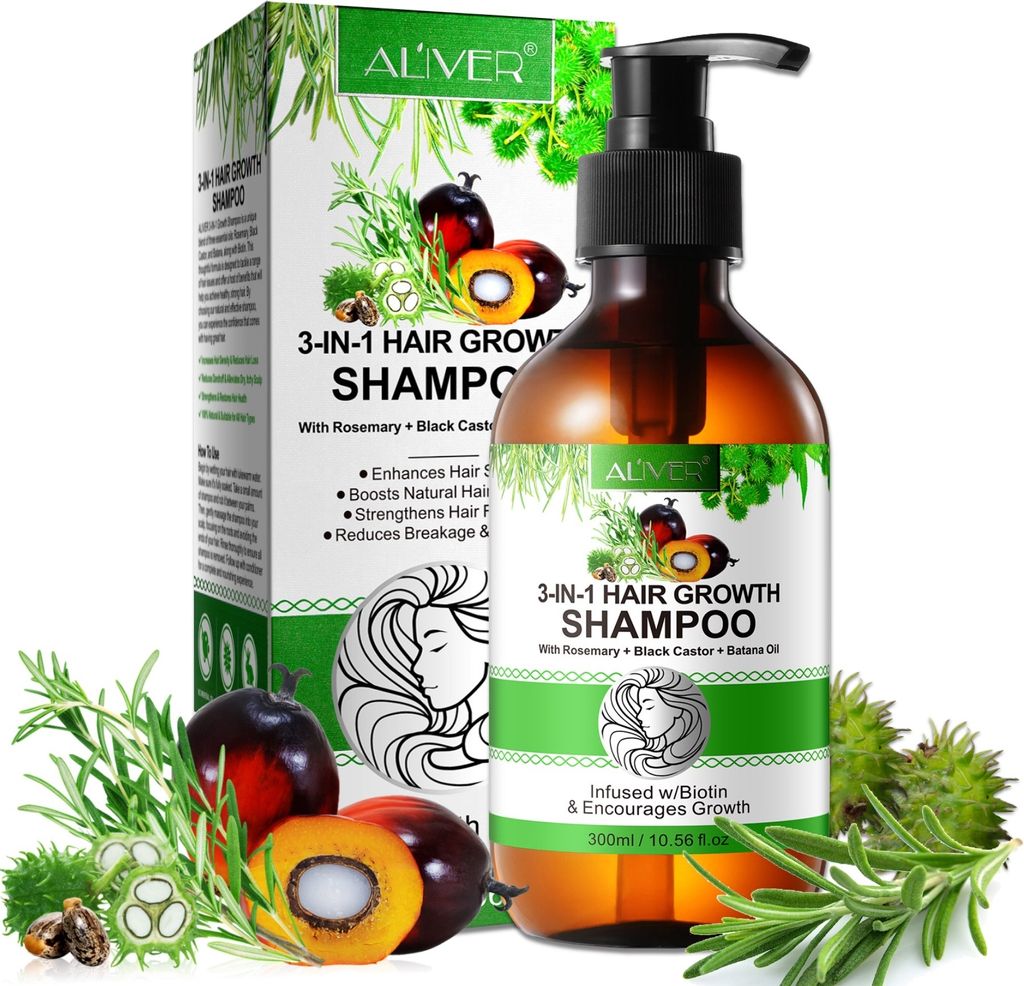 Shampoo 3-in-1 mit Rosmarin Rizinus Batana Öl Biotin Produktbild 