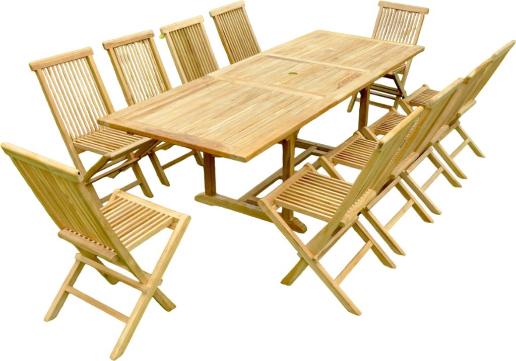 KAJANG Gartenmöbelgarnitur aus Teakholz für 12 Personen, rechteckiger Tisch, 10 Stühle